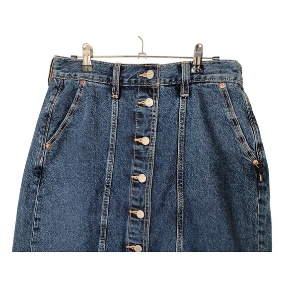 New Old Navy Denim Skirt Size 8 Button Front Midi Blue Jean High Waist - Picture 6 of 16